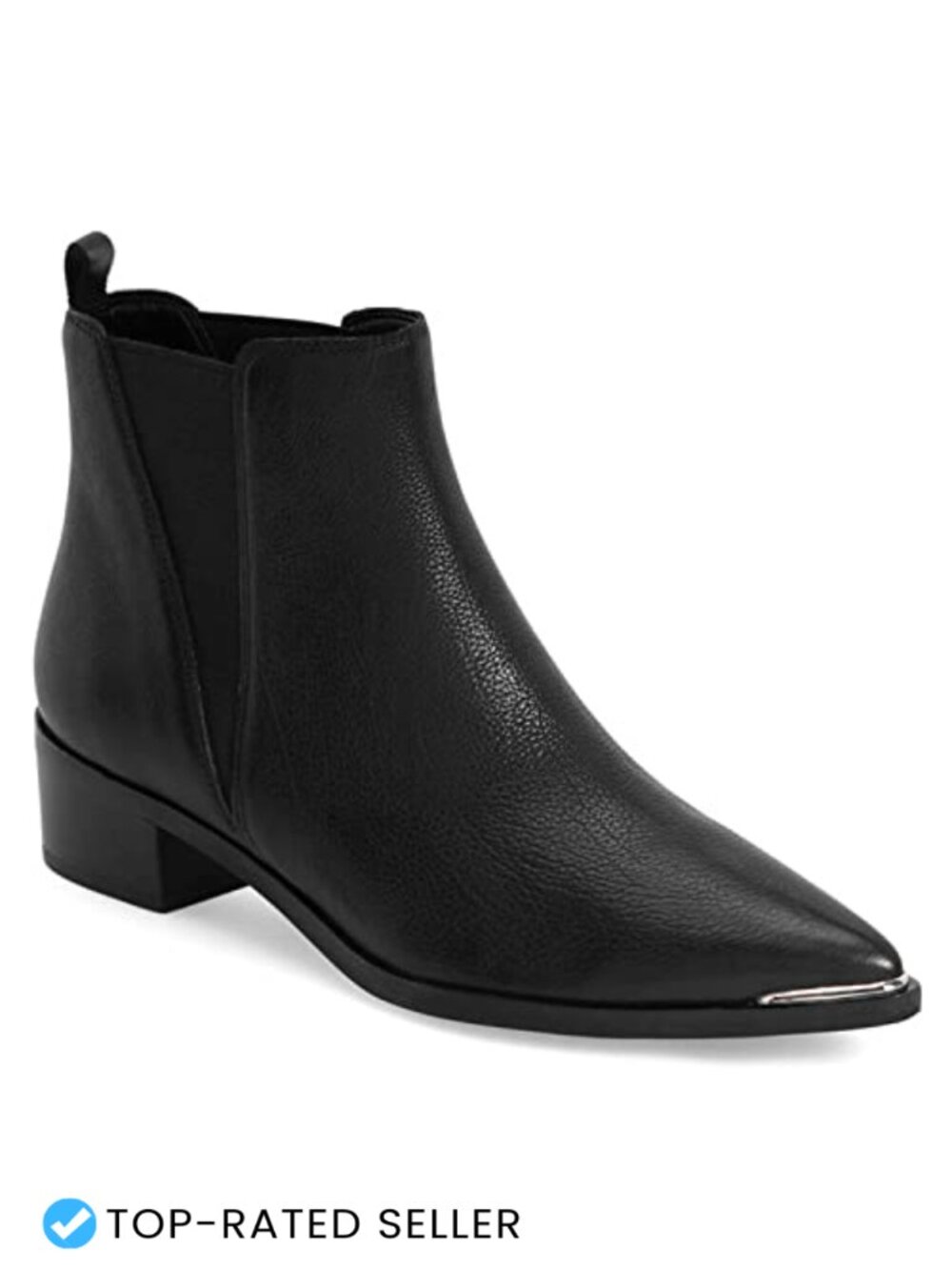 Faux Leather Chelsea Boots Pointed Toe Chunky Stacked Heel Slip On Ankle Booties